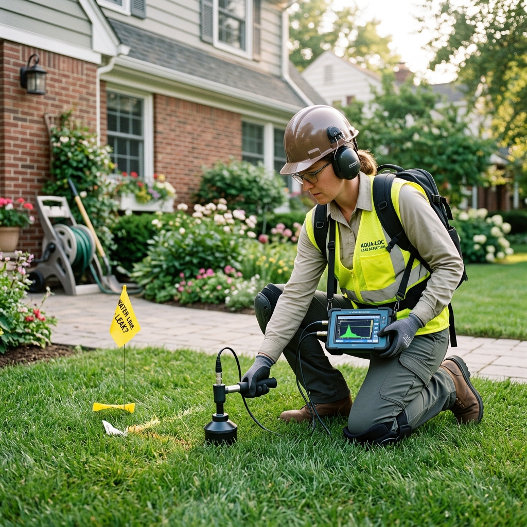 Technician operating digital acoustic moisture detection equipment inside a home in Rio Rancho